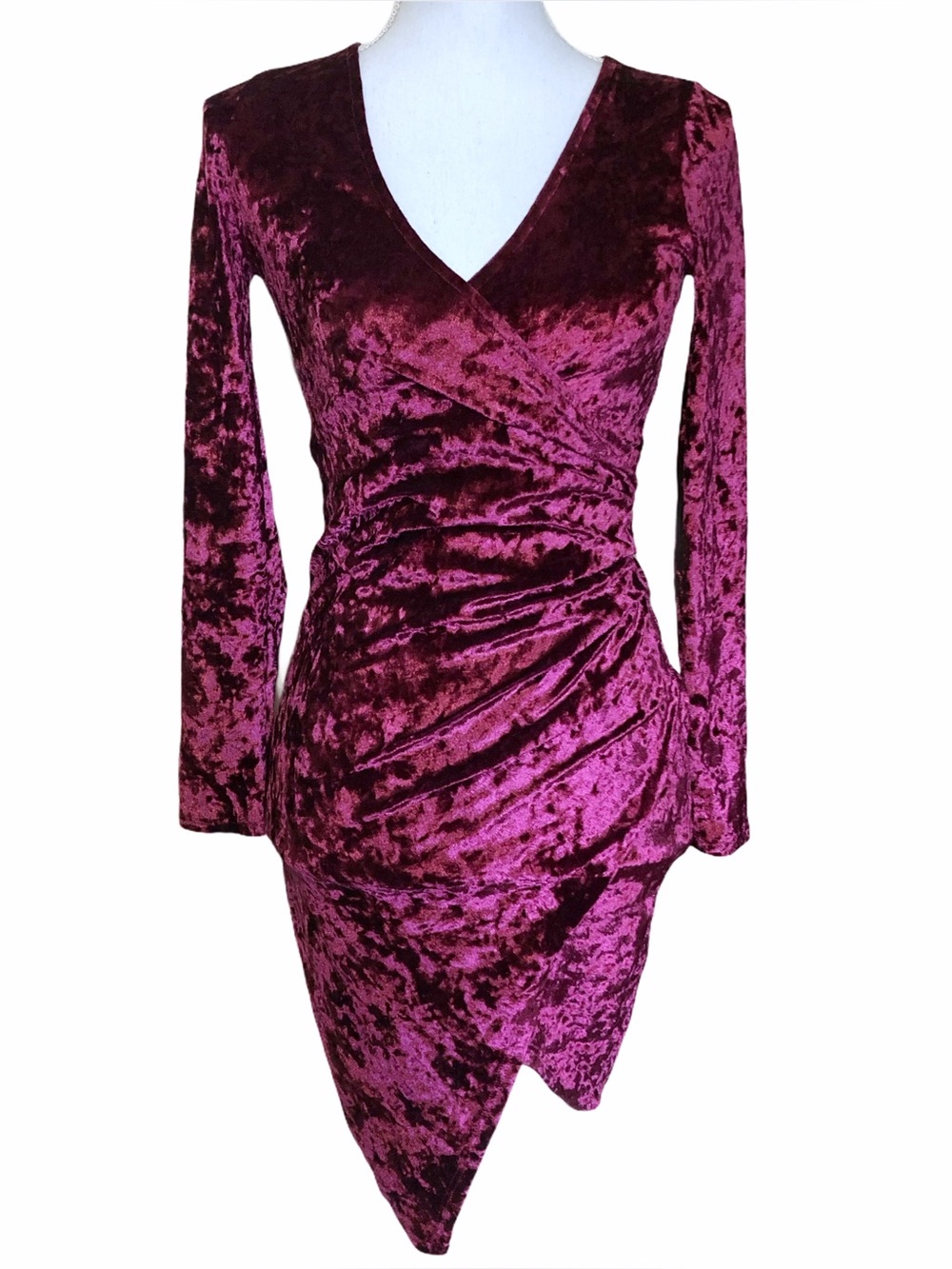 Steps Elegant Velvet Wrap Dress in Burgundy Size Small